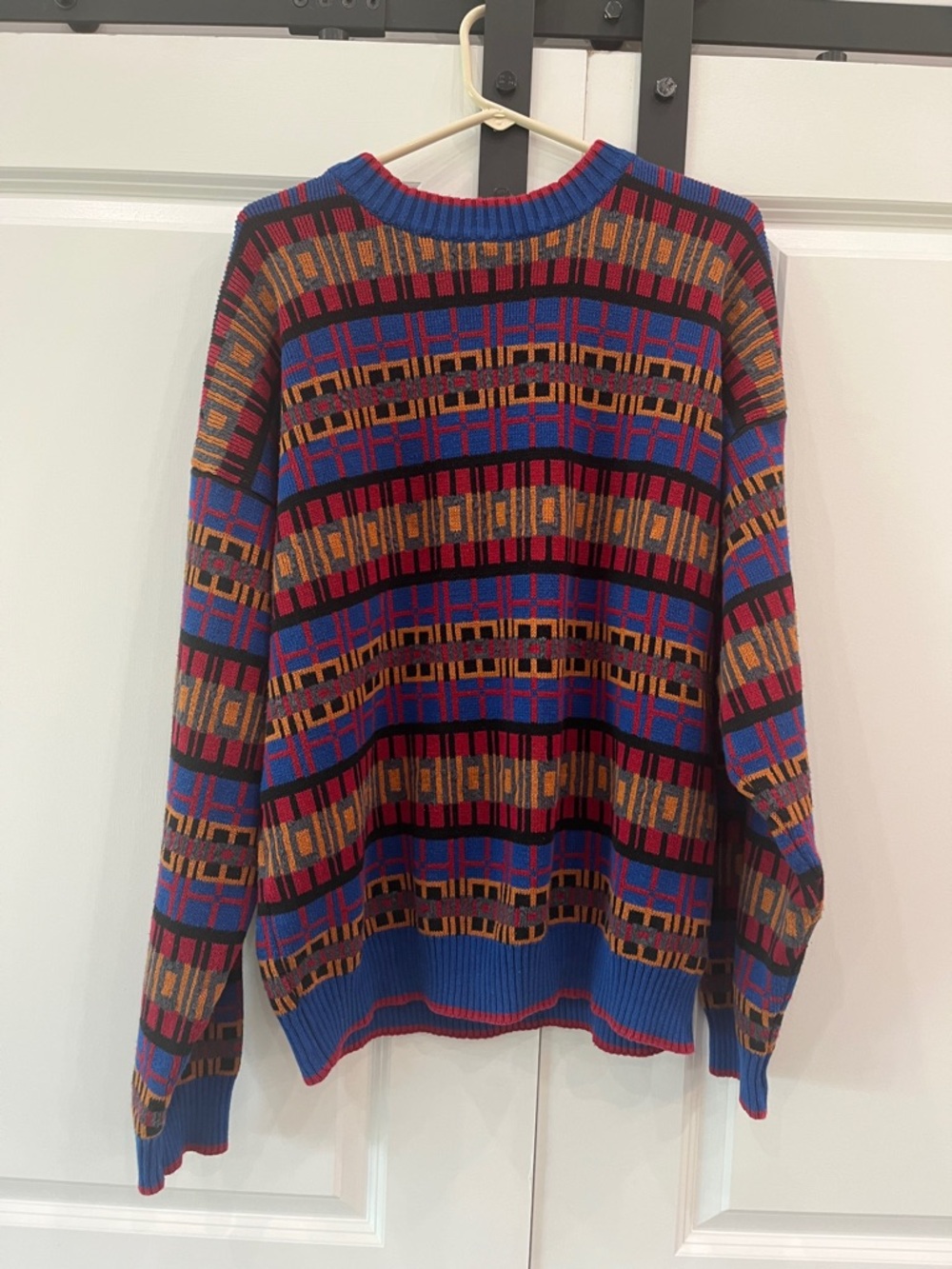 Dior Men's Blue, Red and Gold Geometric Crewneck Sweater